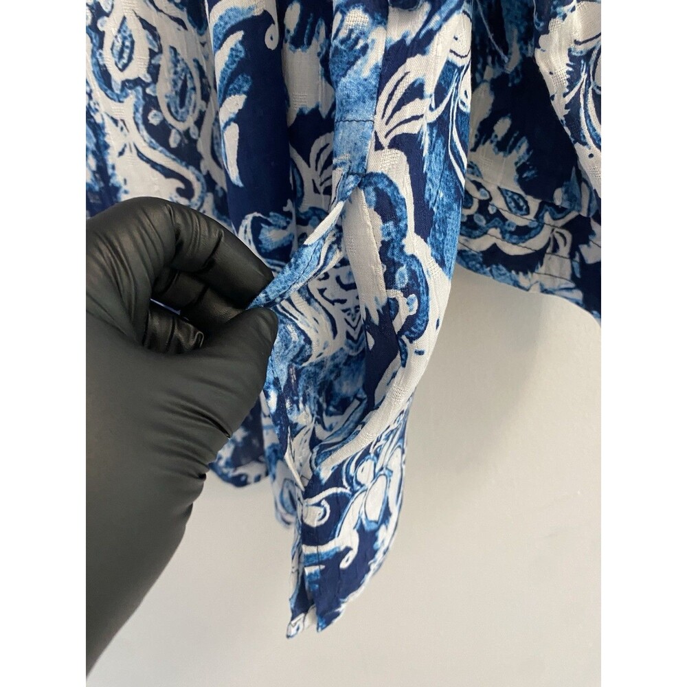 NWT Haute Hippie L Blue White Print Blouse Lightweight Topper Cardigan Top - Picture 9 of 12